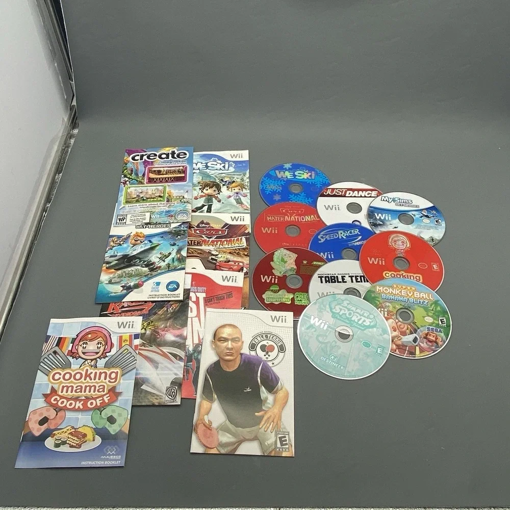 Nintendo Wii Console RVL-001 White Bundle 10 Games Cooking Mama Table Tennis Lot